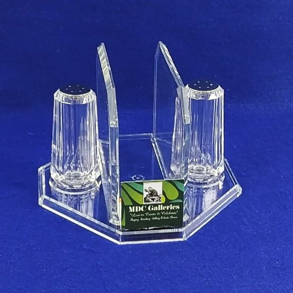 Napkin Salt Pepper Holder Caddy Clear Acrylic 3 Piece Set Vintage Decor - Picture 9 of 10